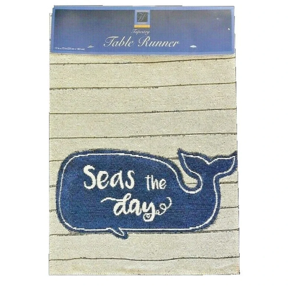 Summer Tapestry Table Runner Seas the Day Whale Coastal Beach House 13x72
